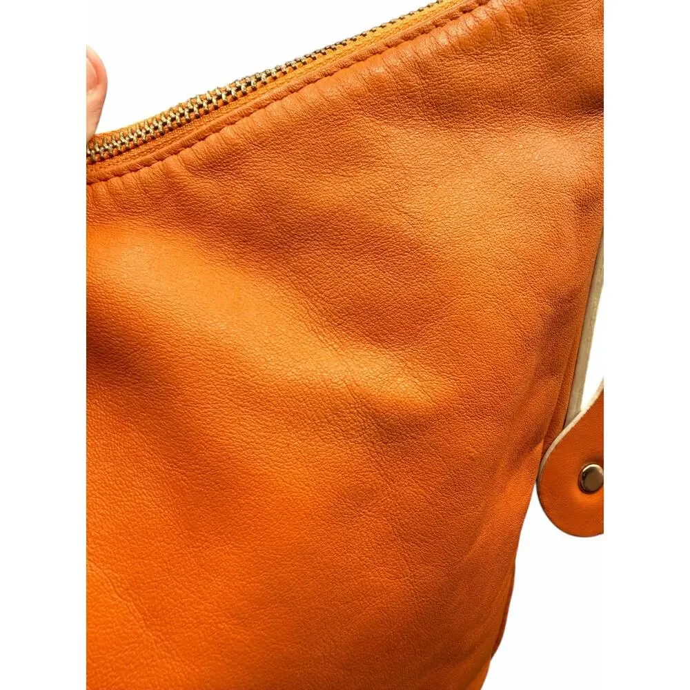 Via Spiga Orange Leather Studded Hobo Shoulder Bag Boho Gold Studs